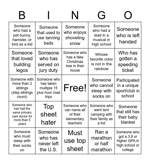 Get to Know You Bingo Card