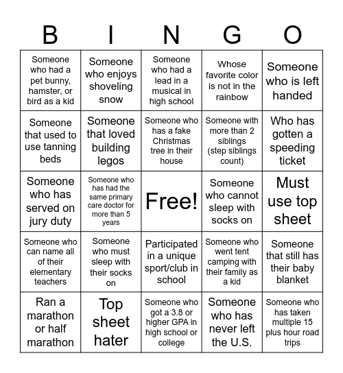 Get to Know You Bingo Card