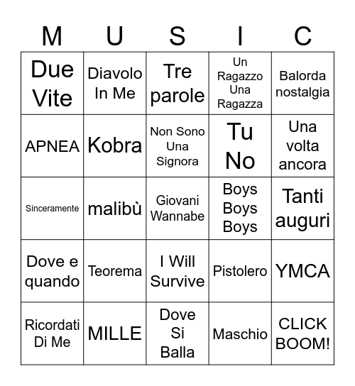 Tombola Musicale Bingo Card