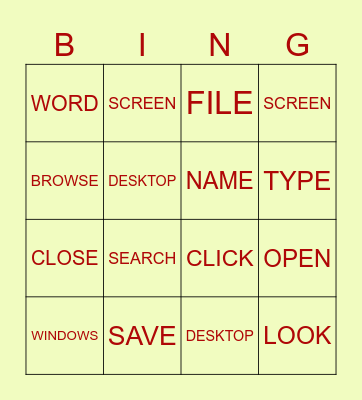 WORD FILE BINGO Card