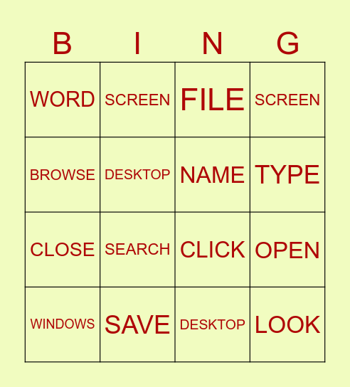 WORD FILE BINGO Card