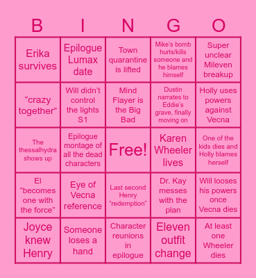 Stranger Things Finale 2 Bingo Card