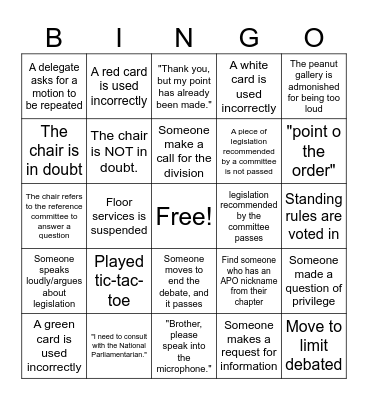 APO Legislative  2025 Bingo Card