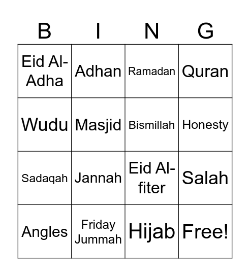 Islamic Knowledge Bingo Card