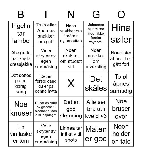 Nyttårsbingo Card