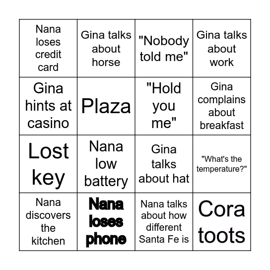 Santa Fe Trip Bingo Card
