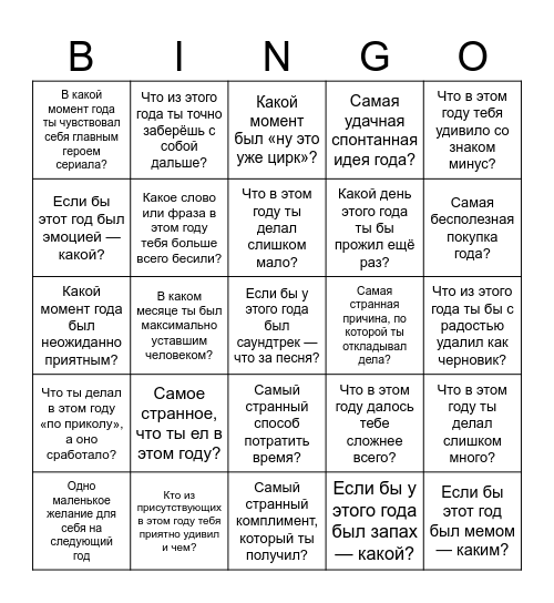 Говорящие Головы NY Bingo Card
