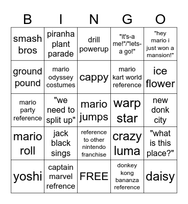 mario galaxy movie bingo Card