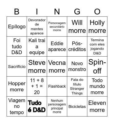 Final Stranger Things Bingo Card