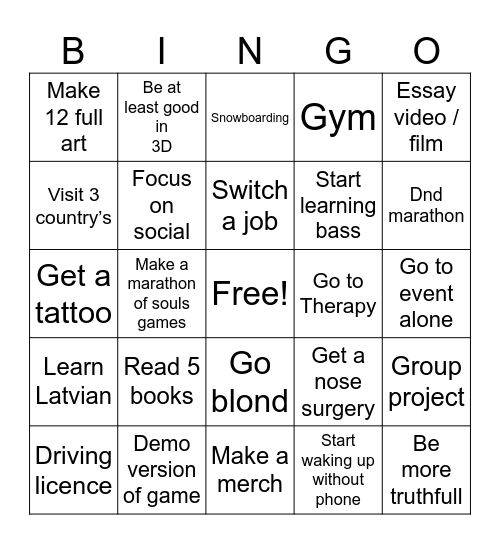 2026 goals Bingo Card