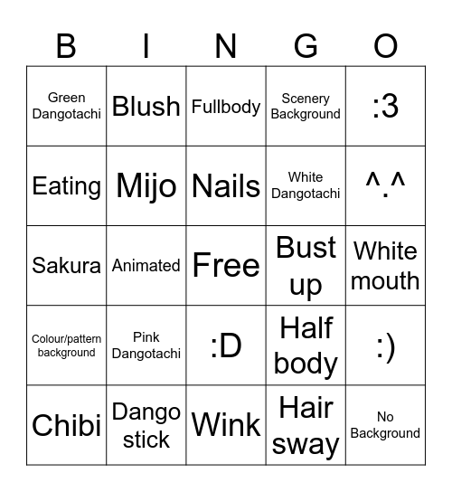 Mifflue Fanart Bingo Card