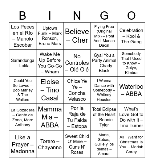 BINGO MUSICAL CAP D ANY Bingo Card