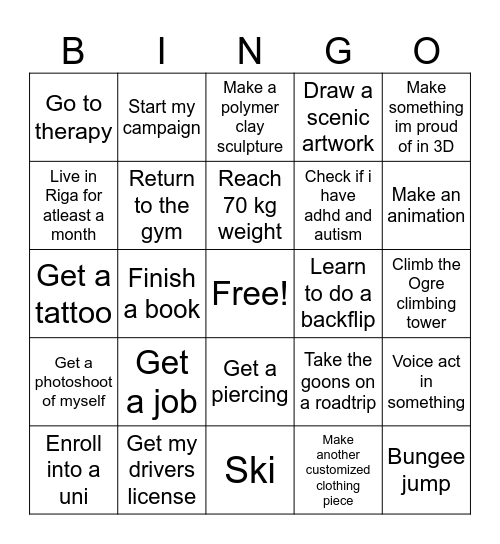 2026 goals! Bingo Card