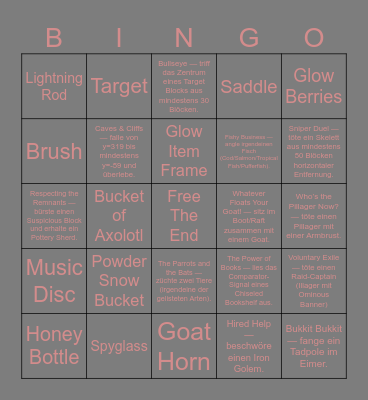 Minecraft Advancements / Items Bingo Card