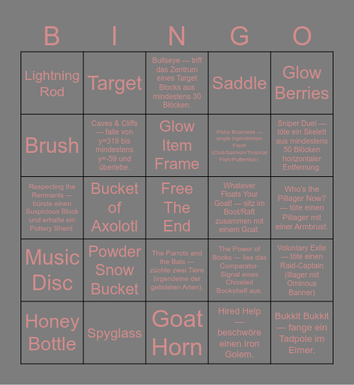 Minecraft Advancements / Items Bingo Card