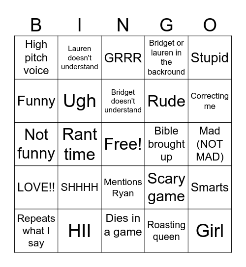 B AND L bingo Card