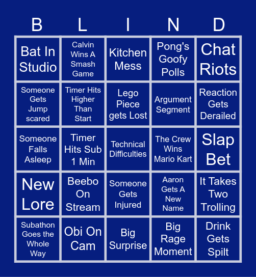 Blind Wave Subathon Bingo Card