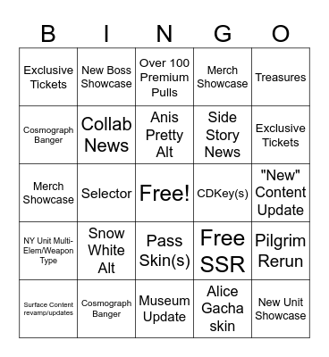 2025 Nikke New Year Bingo Card