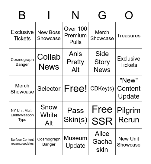 2025 Nikke New Year Bingo Card