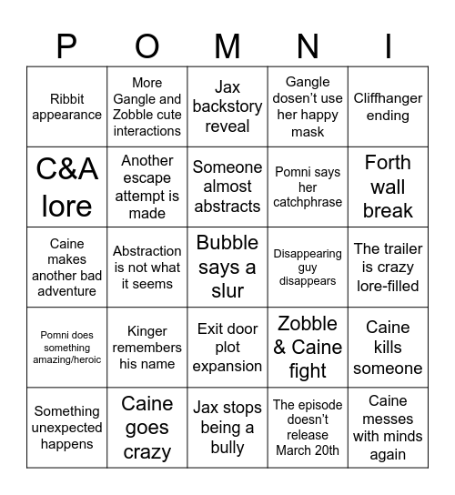 Episode 8 Bingo! Bingo Card