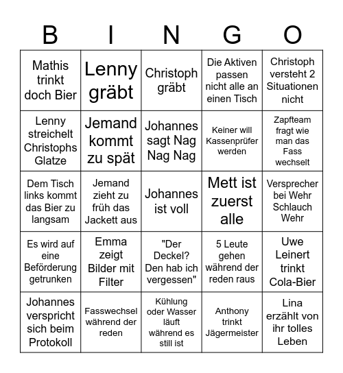 JHV Feuerwehr Bingo Card