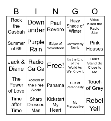 80’s Bingo Card