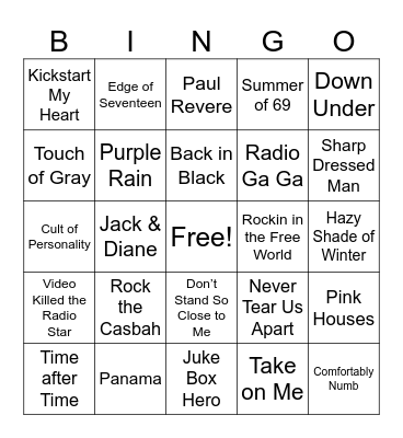 80’s Bingo Card