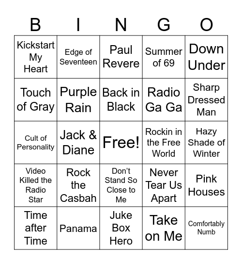 80’s Bingo Card