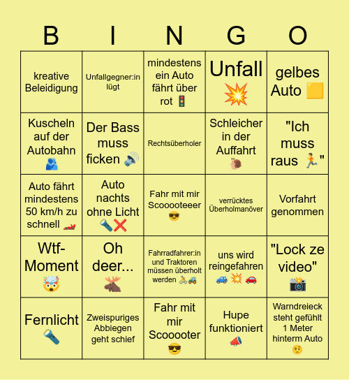 💥DASHCAM BINGO 💥 Bingo Card
