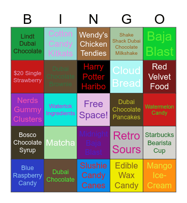 Viral Food Bingo Card