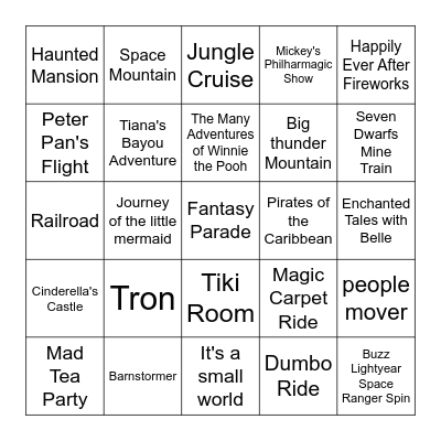 Magic Kingdom Bingo Card