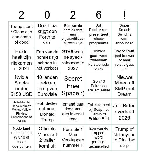 Homies Bingo 2026! Bingo Card