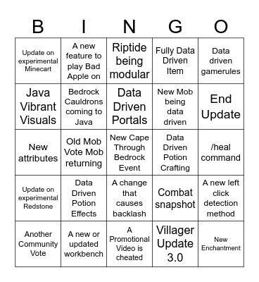 Minecraft 2026 Snapshot Bingo Card