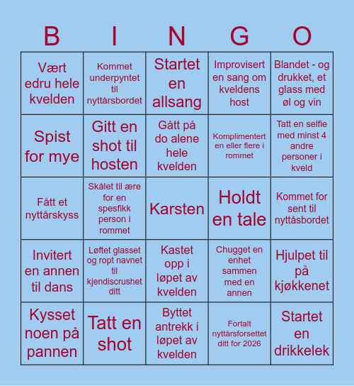 BINGOBANDEN PÅ NYTTÅRSAFTEN Bingo Card