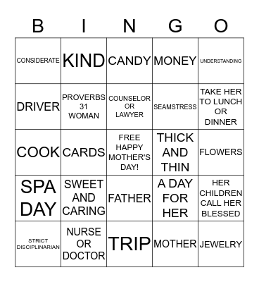 MOTHER'S DAY BINGO Card