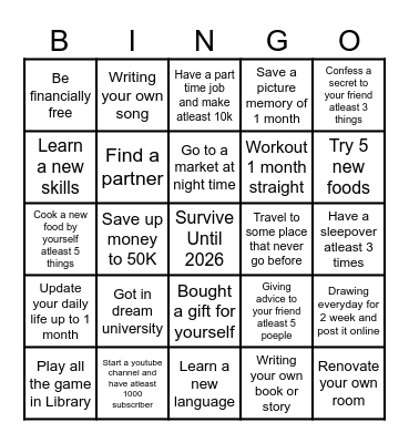 Goal of 2026 Bingo Card