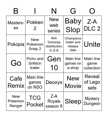 Pokemon day 2026 Prediction Bingo Card