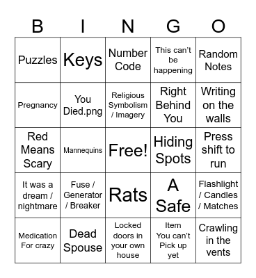 Horror Game Bingo Card