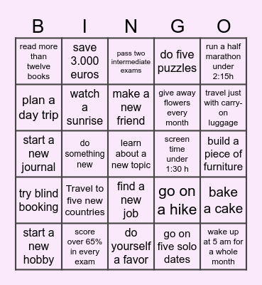 My 2026 Bingo Card
