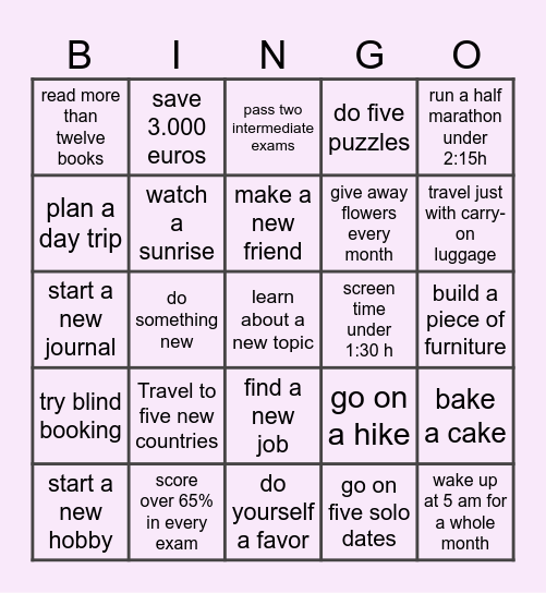 My 2026 Bingo Card
