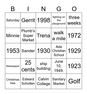 Scholten History Bingo Card