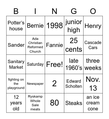 Scholten History Bingo Card