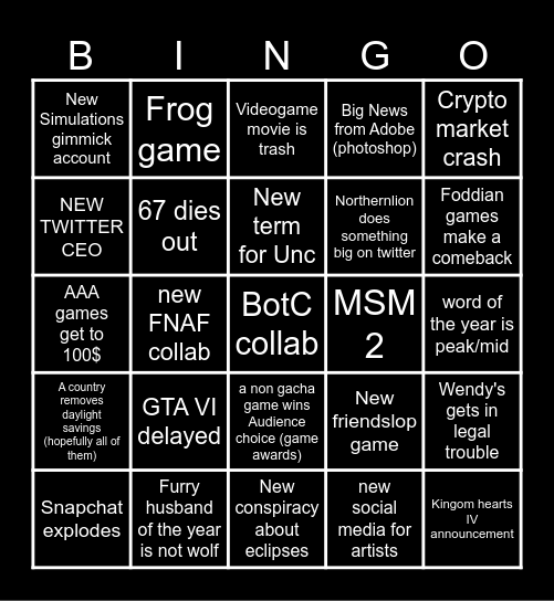 2026 Bingo Card