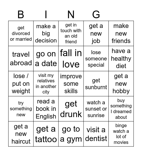 Things I did in 2025 Bingo Card