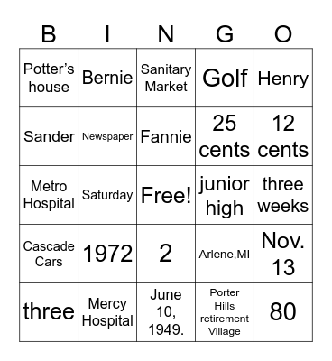 Scholten History Bingo Card