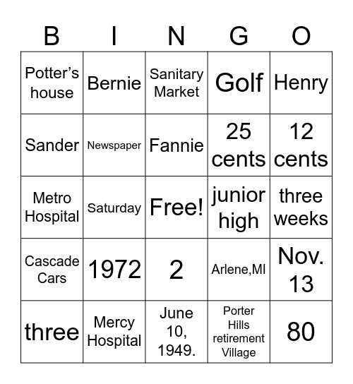 Scholten History Bingo Card