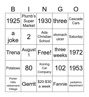 Scholten History Bingo Card