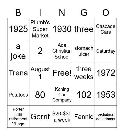 Scholten History Bingo Card