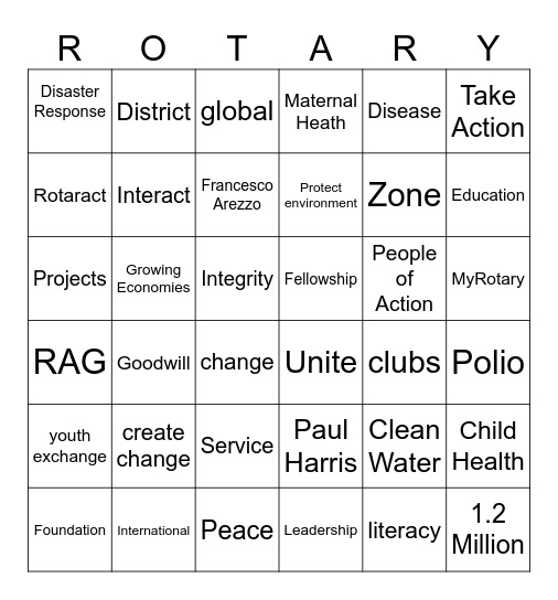 Rotary Lingo Bingo Card