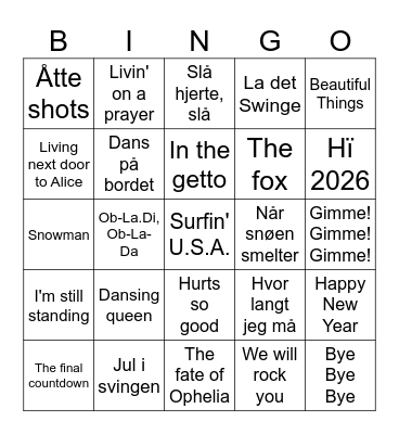 Happy New Year Bingo Card